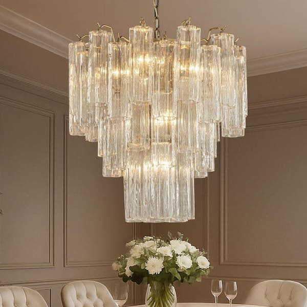 23 in. 7-Light Mid Century Modern Aged Bronze Flower Glass Chandelier Glam Vintage Tiered Pendant Ceiling Light