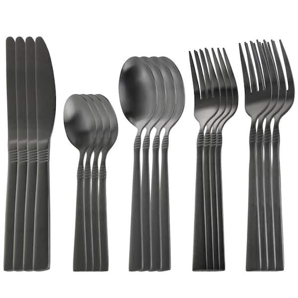 Matte Black Silverware Set with white handle, Bysta 5-Piece Stainless Steel  Flatware Set, Kitchen Utensil Set Service for 1, Tableware Cutlery Set for