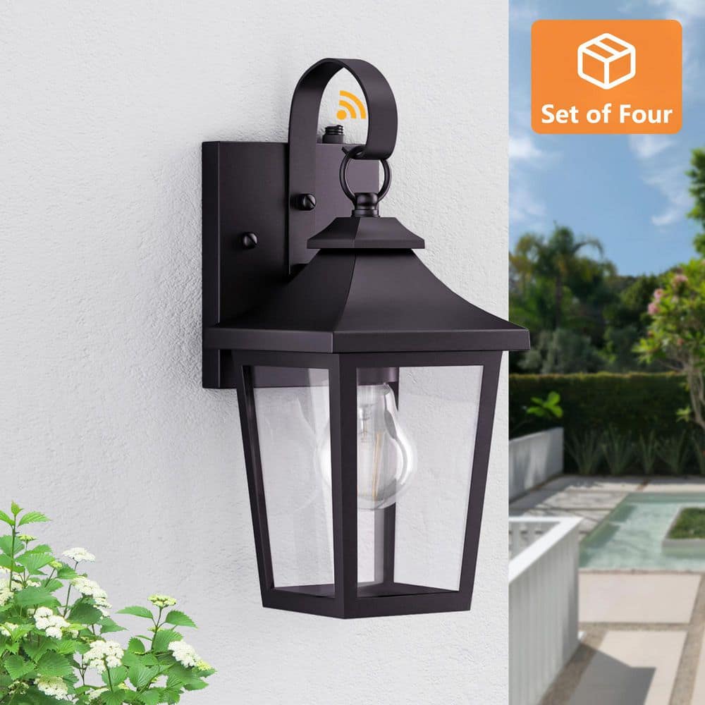 12.8 in. 1-Light Bronze Dusk to Dawn Modern Outdoor Exterior Hardwired Porch Wall Lantern Sconces Lights Set of 4 price history on PriceWatchPro