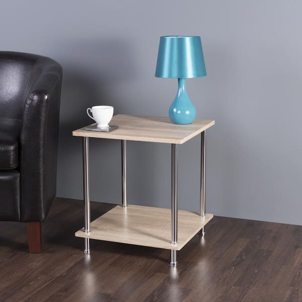 AVF Whitewashed Oak and Chrome 2-Tier Square Side Table / Lamp Table / End Table