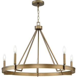 Aleswith Collection 32 in. 5-Light Aged Bronze Farmhouse Chandelier for Dining Room, Great Room and amp, Living Room