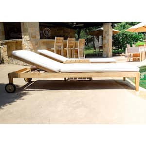 Clearwater White Outdoor Patio Teak Chaise Lounge with Cushions