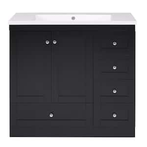 36 in. W x 18 in. D x 35 in. H Single Sink Freestanding Bath Vanity in Black with White Resin Top