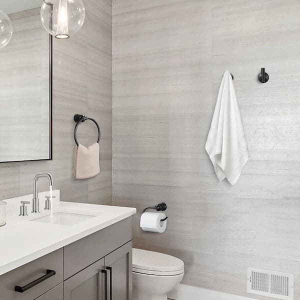 4-Piece Bath Hardware Set with Toilet Paper Holder, Towel Ring, Towel Hook in Stainless Steel Oil Rubbed Brozne