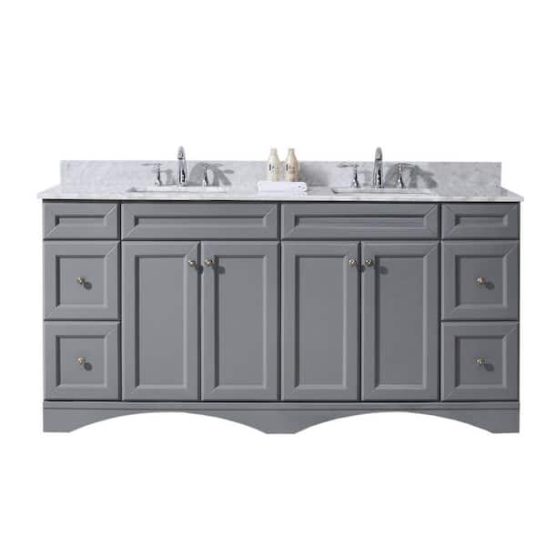 Virtu USA Talisa 72 in. W Bath Vanity in Gray with Marble Vanity Top in White with Square Basin