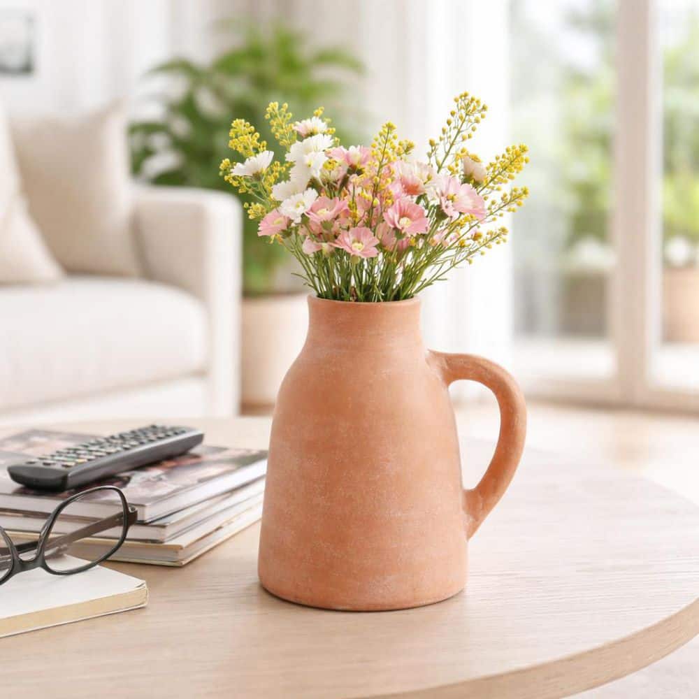 Liv & Skye 8.5 in. Brown Terracotta Amphora Handle Decorative Vase