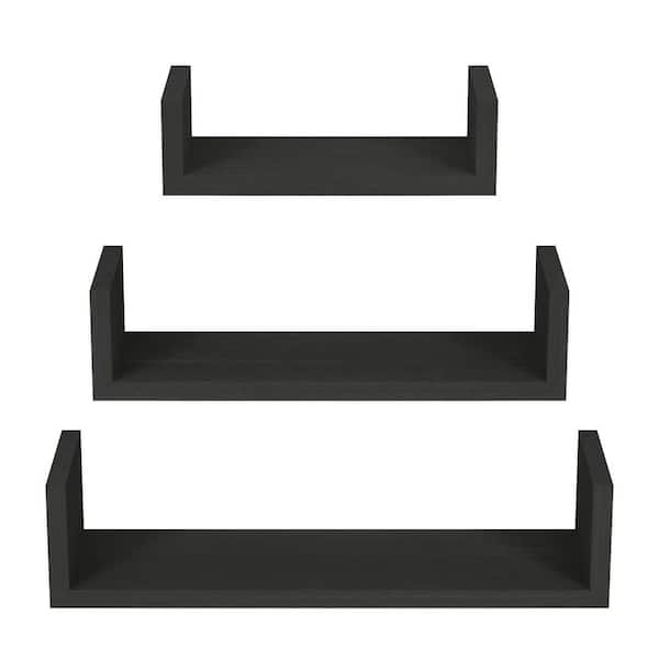 Angel Sar Solid Wood Floating Shelves Wall Mounted for Home, Black (3-Pack)