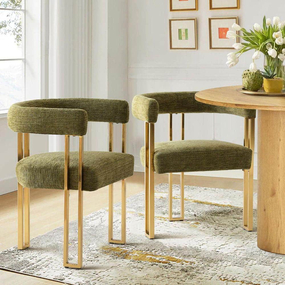 LAOTIES Gold Chenille Upholstered Armchair (Set of 2) MIA-GOLD