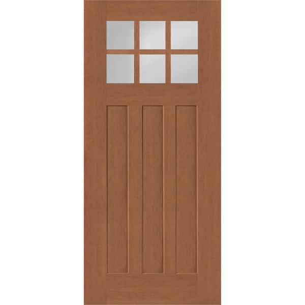 Steves & Sons Regency 36 in. x 80 in. Universal Handing 6-Lite Top Lite Clear Glass Wheat Stain Mahogany Fiberglass Front Door Slab