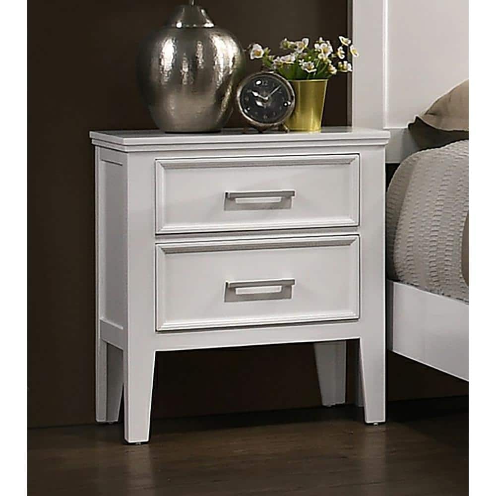 Andover White 2-Drawer Rubberwood Nightstand