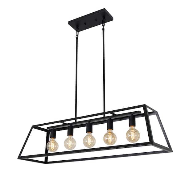 UMEILUCE 5-Light 38 in. Black Farmhouse Linear Island Chandelier for Kitchen