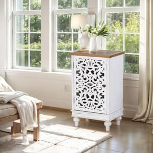 13.78 in.White Hollow-Carved MDF Modern Buffet Sideboard with Solid Wood Legs