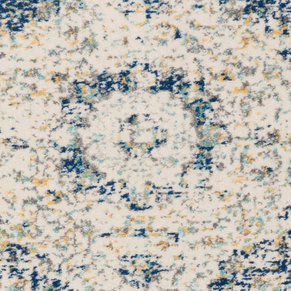 Ivory and Blue Rectangular Synthetic Easy Care Accent Rug