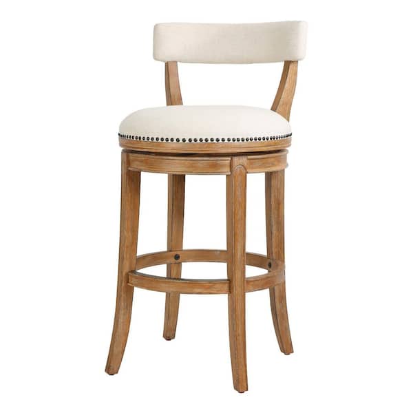 Walnix 31 in. H Pecan Wood Frame Bar Stool with Linen Upholstered Seat and Back, Swivel Bar Height Chair (1-Pack)