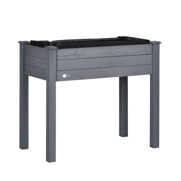 Unbranded Gray 34 in. x 18 in. x 30 in. Wood Raised Garden Bed, Elevated Planter Box Self-Draining with Bed Liner for Herbs Flower