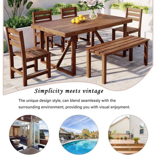 AUTMOON Patio Wood Outdoor Dining Set for 6, All Weather Farmhouse