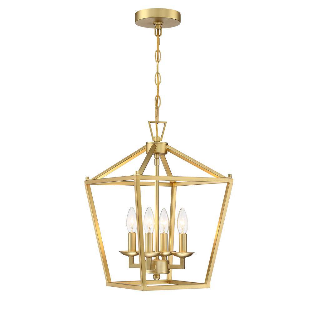 Soft Gold Geometric Metal Cage Pendant Light with 4 Candle Bulbs