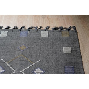Grey 5 ft. x 8 ft. Hand-Knotted Cotton Contemporary Flat Weave Area Rug