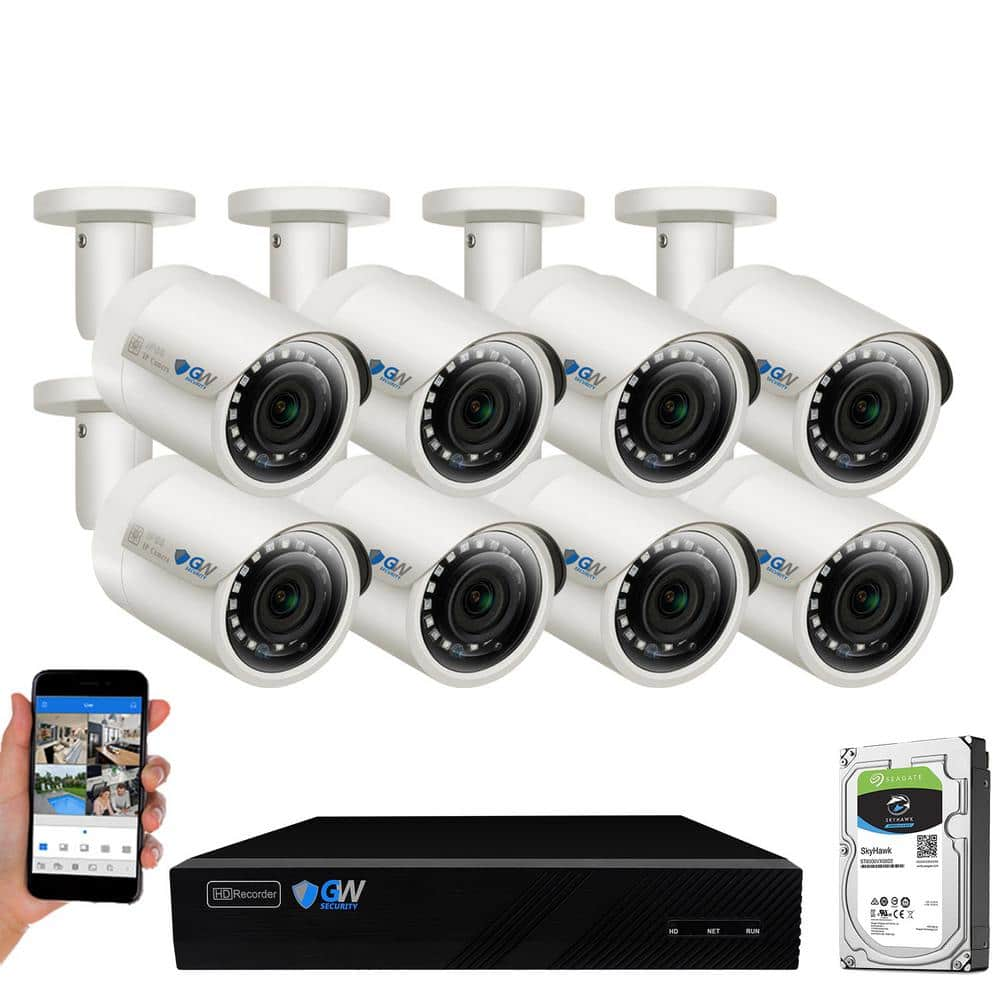 GW Security 8 Channel 5MP 2TB NVR Security Camera System With 8 Wired   White Gw Security Wired Security Camera Systems Gw5037ip8 2t 64 1000 