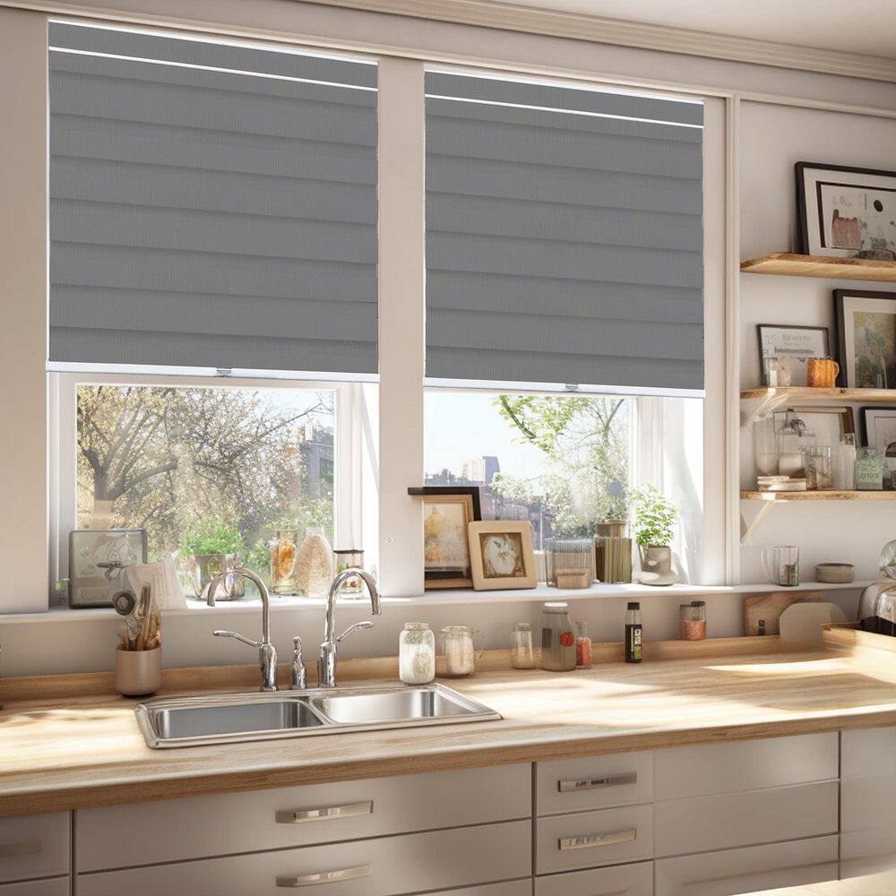 Gray Cordless Light Filtering Zebra Roller Shade 20" x 72"