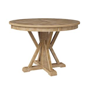 Evelyn Rustic Farmhouse Natural Solid Wood Round Cross-buck Base Pedestal Dining Table Seats 4