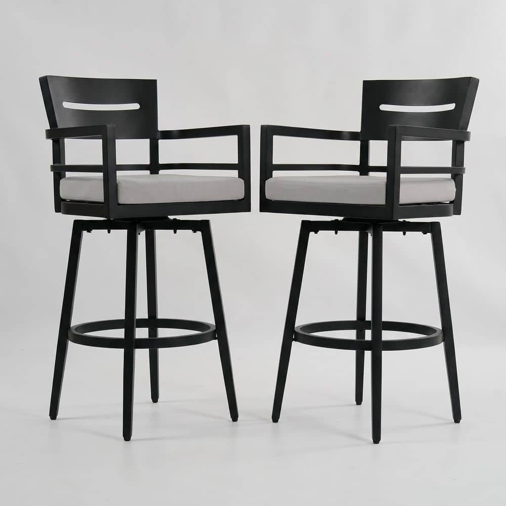 Swivel Aluminum Outdoor Bar Stool with Light Gray Cushion (2-Pack) price history on PriceWatchPro