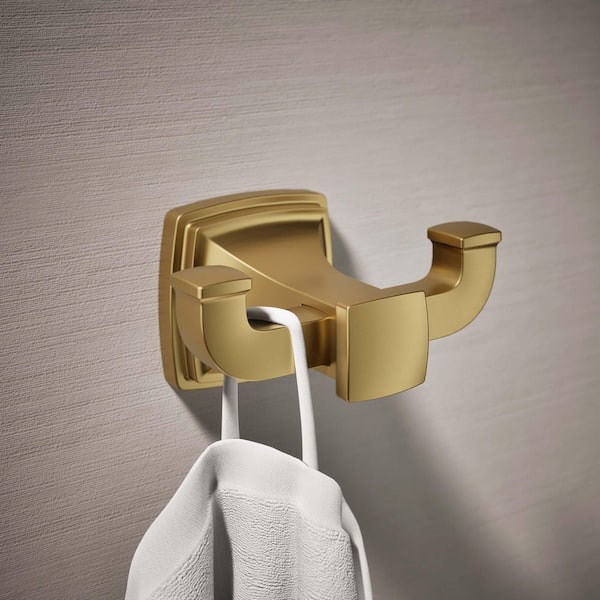 Riff J-Hook Double Robe/Towel Hook in Vibrant Brushed Moderne Brass