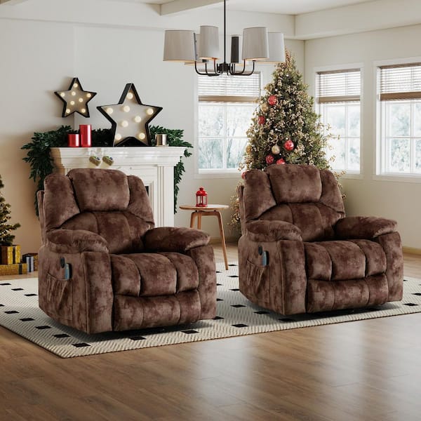 Bestier Set of 2 40.6 in. W Brown Oversize Power Lift Recliner Chair with Massage and Heating