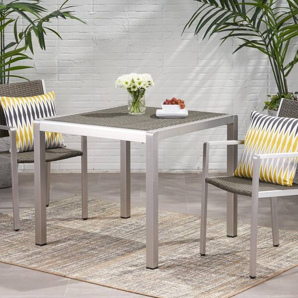 Silver Gray 35 in. Square Anodized Aluminum Outdoor Dining Table
