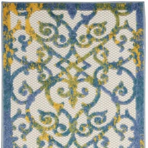 Charlie 2 X 12 ft. Ivory and Blue Moroccan Indoor/Outdoor Area Rug