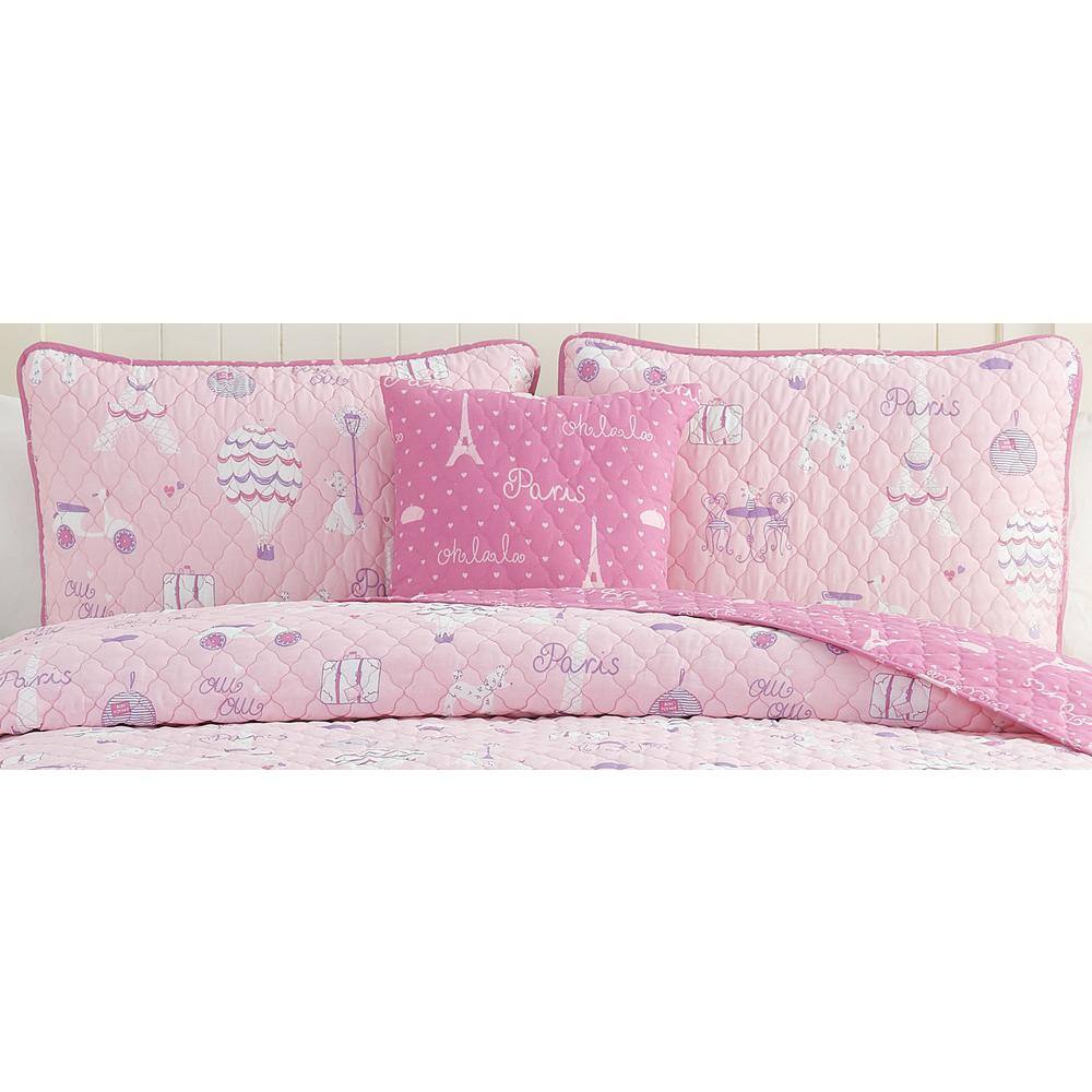 Paris Dreams Pink Reversible Cotton Full Quilt Set