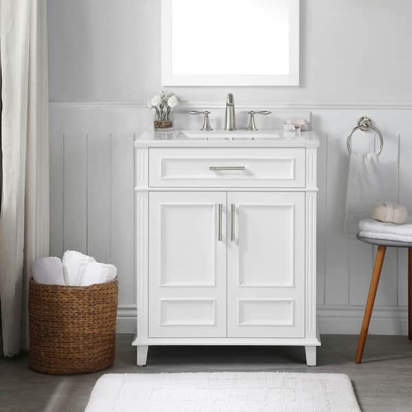 Home Decorators Collection Highgate 30 in. W x 22 in. D x 34 in. H Single Sink Bath Vanity in White with White Engineered Stone Top