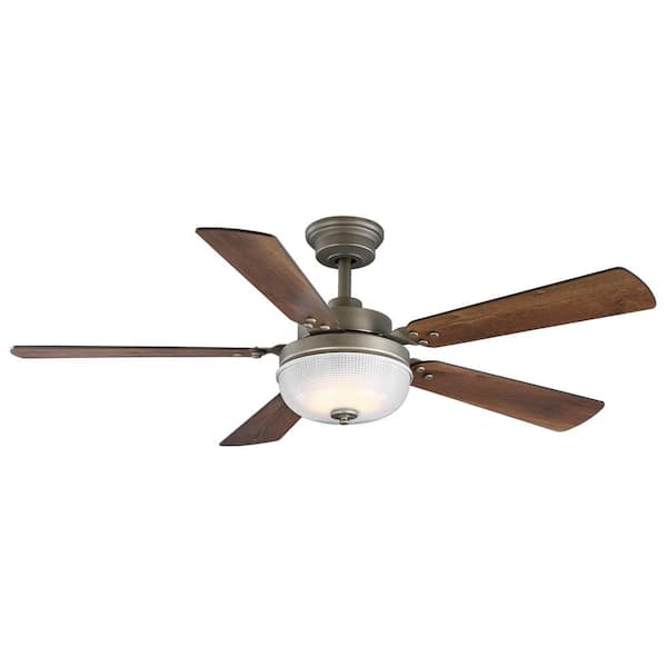 Progress Lighting Archie 52 in. Integrated LED Indoor Antique Nickel Dual Mount Ceiling Fan with Light and Remote Control for Bedrooms