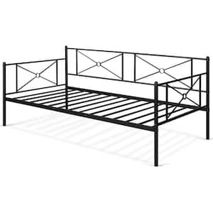Black Twin Size Daybed Sofa Bed with Metal Slats