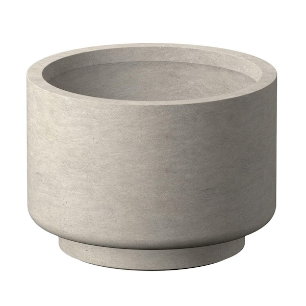 13 in. Medium Light Gray Concrete Round Planter/Pot with Drainage Holes