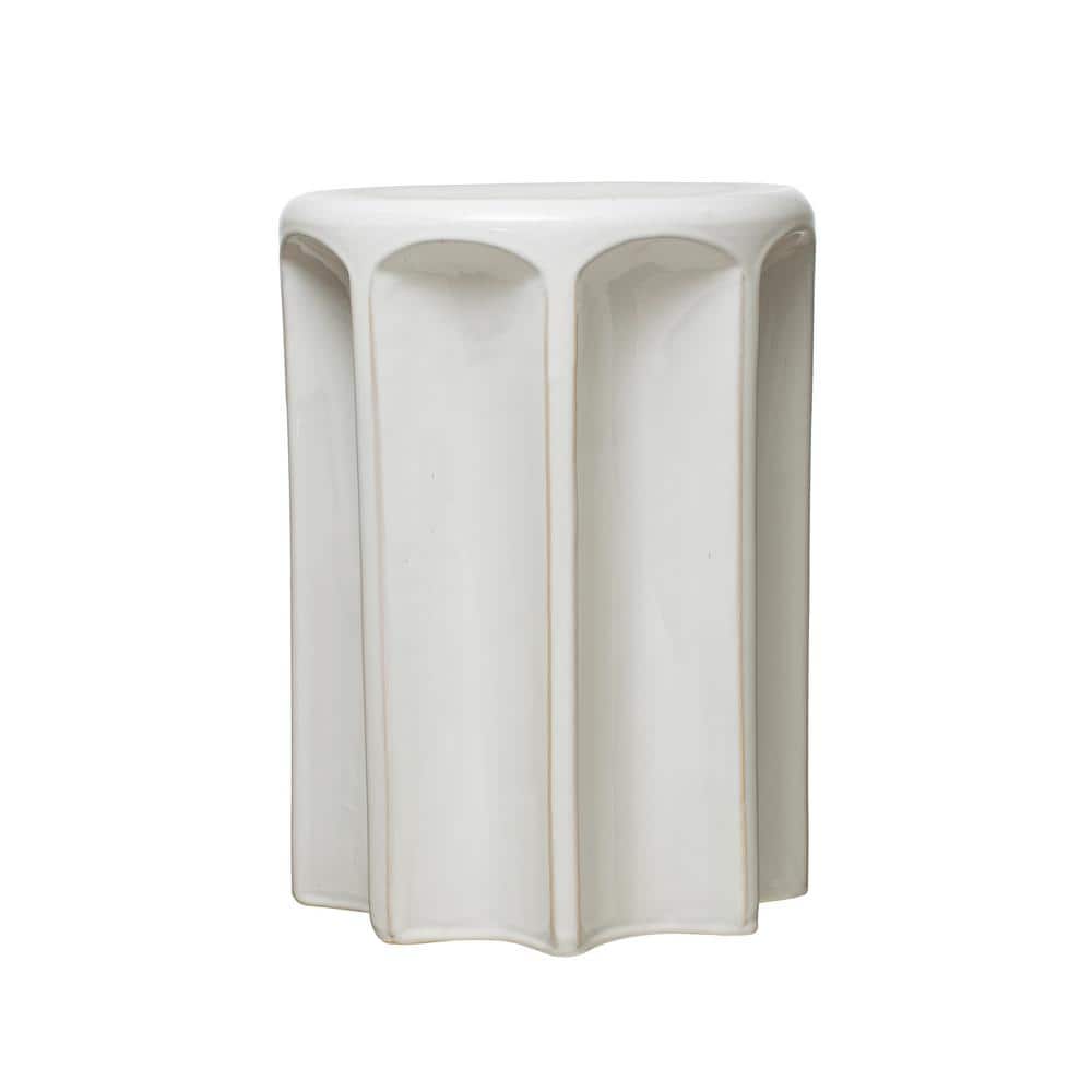 White Sculpted Stoneware Round Accent Table, 18 inches