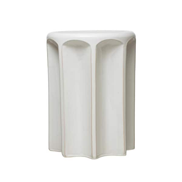 Storied Home 18.12 in. White Stoneware Sculpted Stool