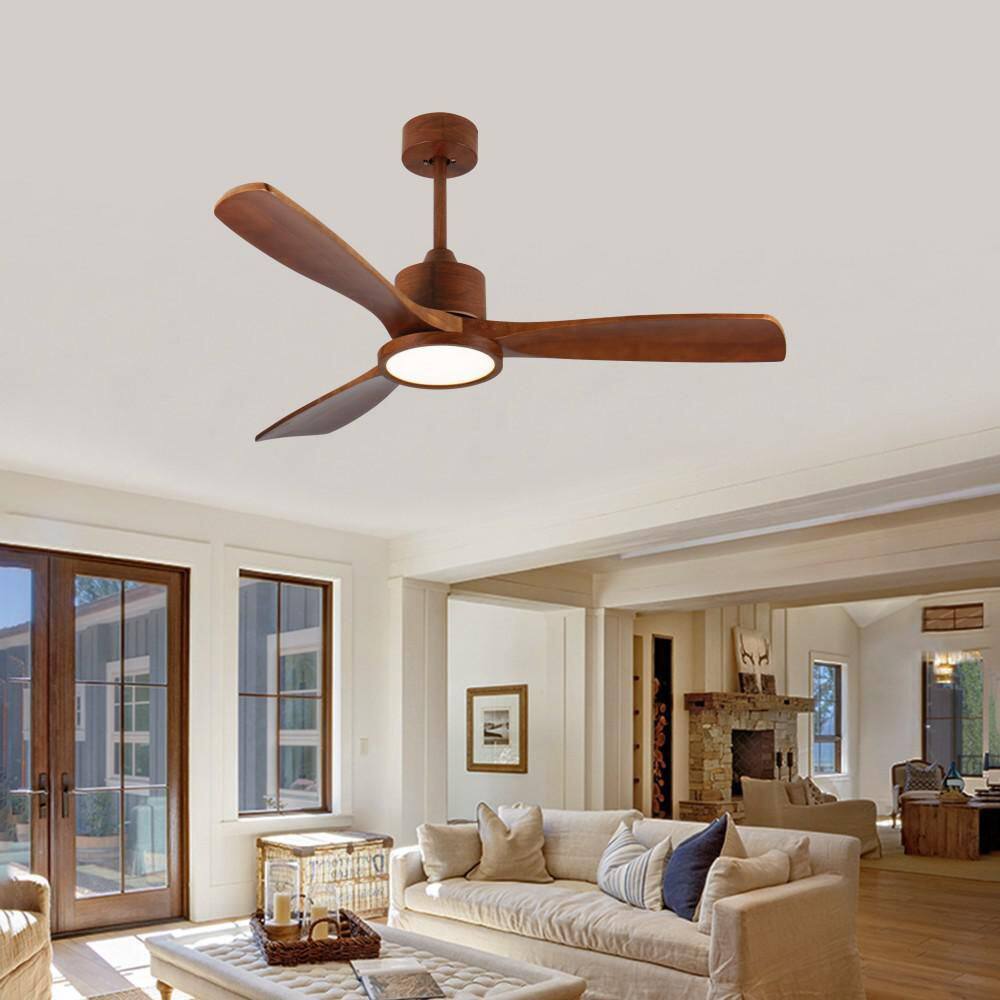 52 in. Smart Indoor Brown Downrod Mount Standard Wood Blade Ceiling Fan with Light and Remote Control price history on PriceWatchPro