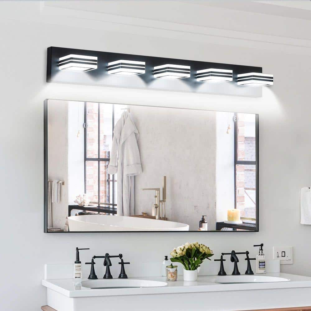 GMGSROM 32 in. 5-Light Up and Down Black LED Vanity Light 360 ...