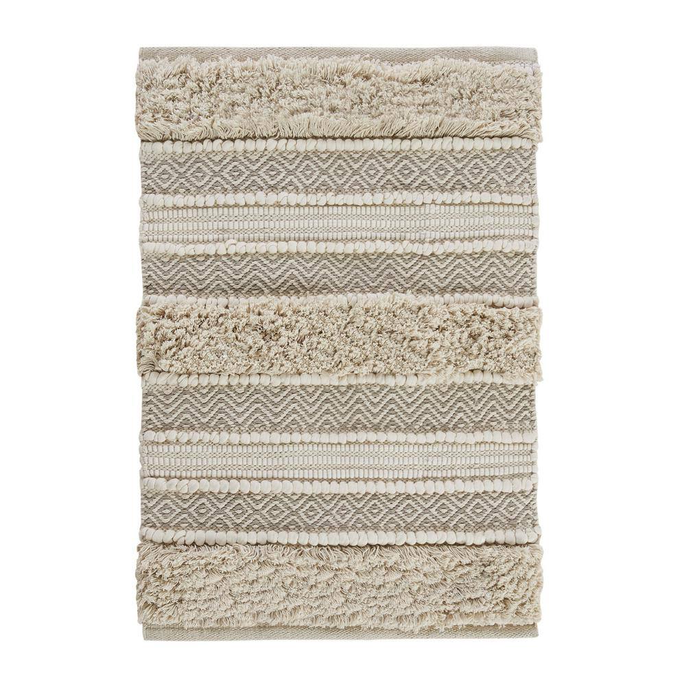 Natural Shaggy Striped Hand-Woven Bathroom Rug 20" x 32"