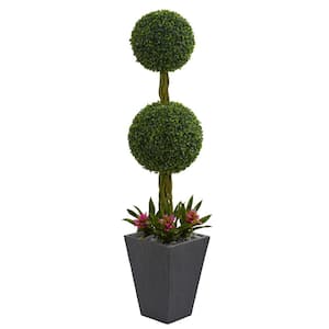 5 ft. High Indoor/Outdoor Double Boxwood Ball Topiary Artificial Tree in Slate Planter