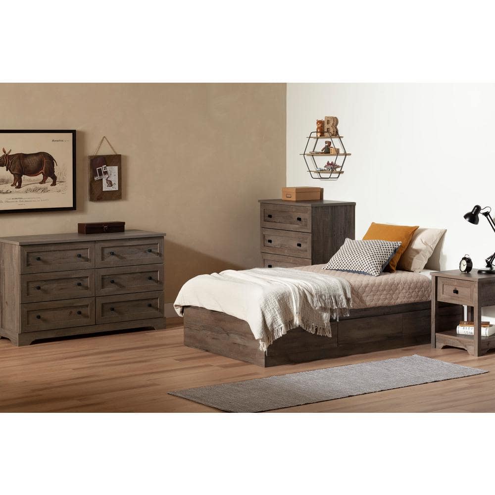 Fall Oak Twin Captain's Bed with 3 Drawers
