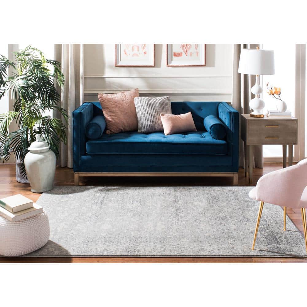 Silver and Ivory High Pile Synthetic Square Rug