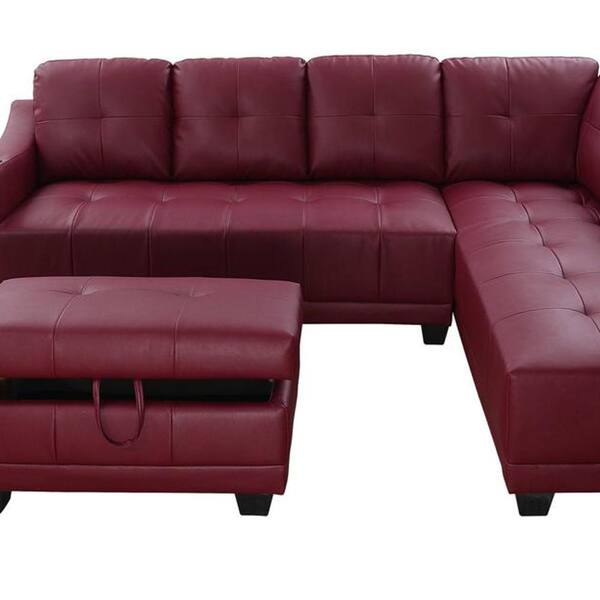 Star Home Living Bill 3 Piece Red Faux, Red Faux Leather Sectional Sofa