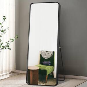 59 in. x 20 in. Modern Style Rectangle Mirror Framed Black Curved Edge Standing Mirror Full Length Floor Mirror