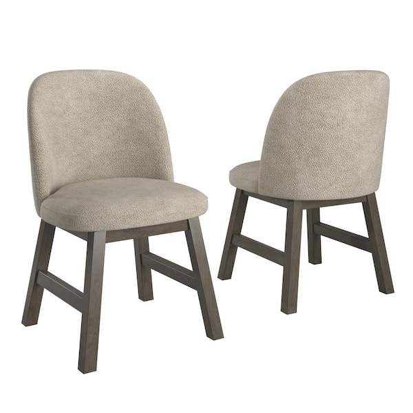 HomeSullivan Gray Wood Finish Taupe Fabric Curved Low Back Dining Chair (Set of 2)
