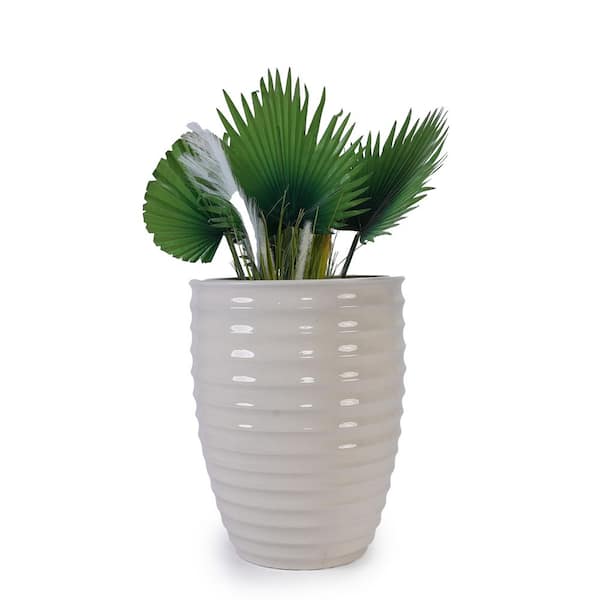 16.5 in x 21.2 in White Ceramic Flowerpot with Drainage Hole Modern Planter for Patio Garden Windowsill