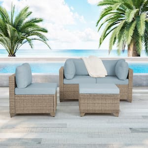 Maui 4-Piece Wicker Patio Conversation Set with Sky Blue Cushions