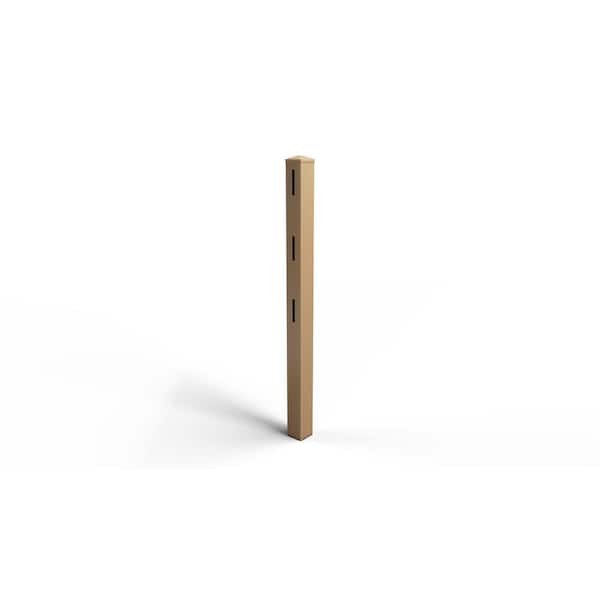 Natures Composites Composite 3-Rail Start/End Post with Post Cap for Traditional Ranch Rail System (5 in. x 5 in. x 65 in. L) Timber Brown