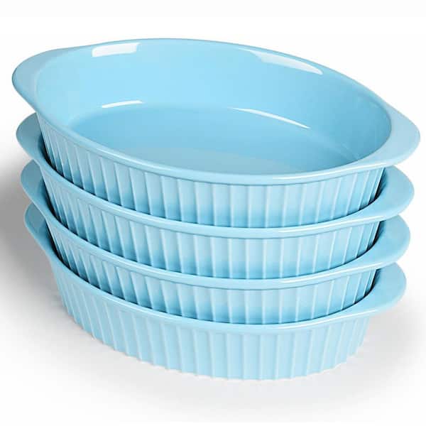 Porcelain 4-Piece White Ceramic Au Gratin Baking Dish Set Oven Microwave Dishwasher Safe for Home Kitchen Use